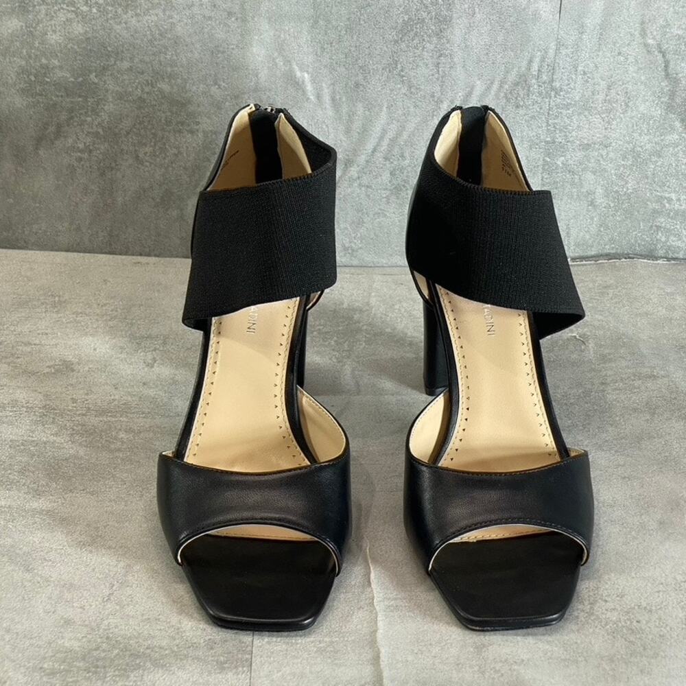 ADRIENNE VITTADINI Women's Black Greta Stretch Knit Slip-On Block-Heel Sandals